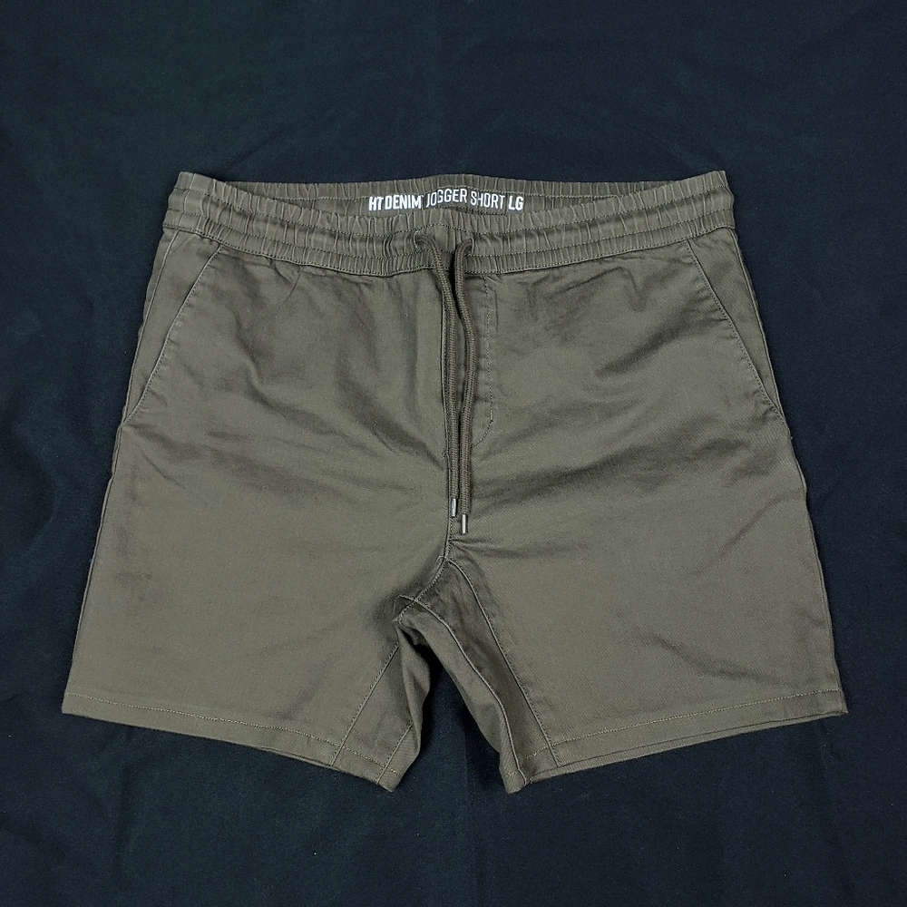 Army Green Drawstring Jogger Shorts Stretch Fabric 6 Inch Inseam Slim Fit